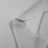 Viscose crepe with gray and white hexagonal labyrinth print