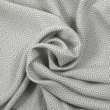 Viscose crepe with gray and white hexagonal labyrinth print