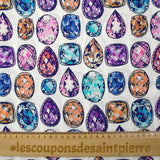 Viscose crepe with precious stone print on white background