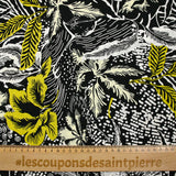 Viscose printed tropical engraving black background