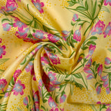 100% silk satin spring print vanilla background