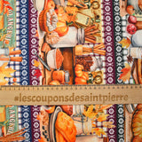Orange autumnal theme frieze printed cotton