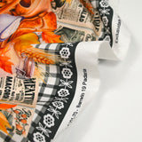 Orange autumnal theme frieze printed cotton