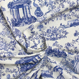 Toile de algodón estampado de Jouy Maël fondo azul crudo