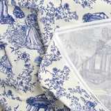 Toile de algodón estampado de Jouy Maël fondo azul crudo