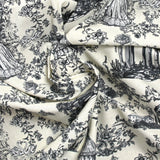 Toile de algodón estampado de Jouy Maël fondo gris crudo