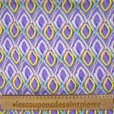 Viscose satin with retro disco print, purple background