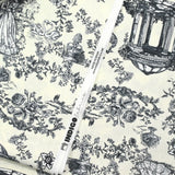 Toile de algodón estampado de Jouy Maël fondo gris crudo
