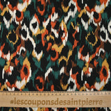 Viscose satin printed Venus burnt orange black background