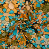 Cotton printed flower power brown black background