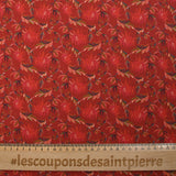 Cotton poplin printed wild flowers burgundy background