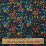 Cotton poplin printed with embroidered flowers on a midnight blue background