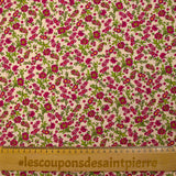 Cotton poplin printed with raspberry morning dew and ecru background