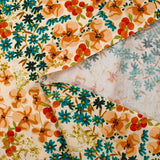 Cotton poplin printed with country meadow and ecru background
