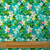 Jasmine printed cotton poplin with turquoise background