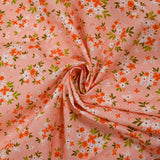 Cotton poplin printed floral composition peach pink background