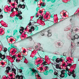 Cotton poplin printed with floral clusters on a water green background