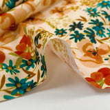 Cotton poplin printed with country meadow and ecru background