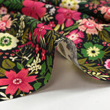 Botanical ball printed cotton poplin black background