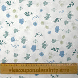 Cotton poplin printed floral poetry blue white background