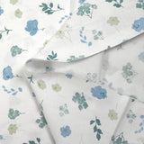 Cotton poplin printed floral poetry blue white background