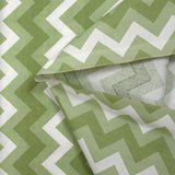 Green and white chevron printed cotton poplin