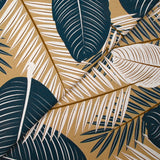 Cotton poplin printed with large leaves, beige background