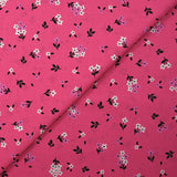 Cotton poplin printed spring flowers barbie pink background