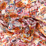 Printed muslin with satin stripe, pink and yellow dawn dust