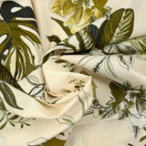 Algodón estampado Monstera variegata con fondo crudo