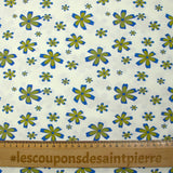Bengaline cotton printed anise flowers and royal blue off-white background