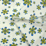 Bengaline cotton printed anise flowers and royal blue off-white background