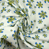 Bengaline cotton printed anise flowers and royal blue off-white background