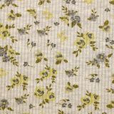 Jersey côtelé imprimé fleurs jaune et gris fond écru chiné