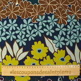 Polyester crepe printed with floral friezes on a navy background