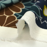 Polyester crepe printed with floral friezes on a navy background