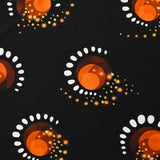 Punto de viscosa satinada con estampado eclipse naranja y fondo negro