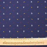 Jersey de coton imprimé café et baguette fond indigo