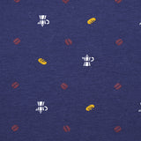 Jersey de coton imprimé café et baguette fond indigo