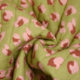Double-sided quilted gauze Bangkok white and green background by the meter
