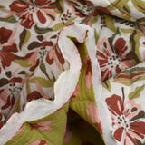 Double-sided quilted gauze Bangkok white and green background by the meter
