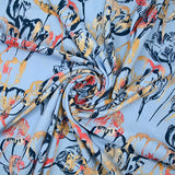 Viscose printed shadow of tulips blue background