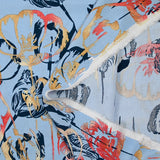 Viscose printed shadow of tulips blue background