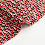 Maille jacquard polyviscose pois rouge et noir fond blanc