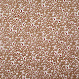 Viscose printed with white and burgundy flowers, hazelnut background