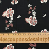 Cotton poplin printed aloha flower brown black background