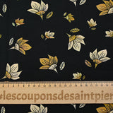 Cotton poplin printed pastel yellow flower and honey black background