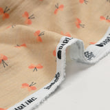 Double gauze printed butterfly beige background