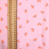 Double gauze printed butterfly pink background