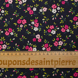 Cotton poplin printed mini pink flower on mineral blue background